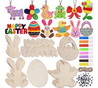 JOYIN 60 Pcs Easter Unfinished Wood Cutouts Easter Hanging Ornaments with Holes Wood Slices to Paint Hang Tags Easter Crafts for Kids DIY Easter Party Decorations Easter Art and Crafts Party Supplies