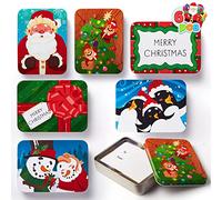 JOYIN 6PCS Gift Card Boxes Holder for Christmas, 4.33" x 2.6" x 0.6" Christmas Tins with Lids 6 Designs, Xmas Holiday Presents Decor, Party Favor Box