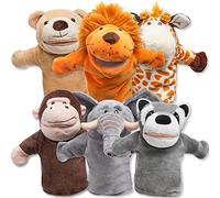 JOYIN 6Pcs Kids Hand Puppet Set with Working Mouth, Toddler Plush Toy Includes Elephant, Giraffe, Lion, Bear, Raccoon and Monkey for Show Theater, Easter Birthday Gifts for Kids 1 2 3+