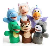 JOYIN 6Pcs Wild Animal Friends Hand Puppet Set with Working Mouth for Imaginative Play, Show Theater, Easter Birthday Party Supplies Gifts for Kid