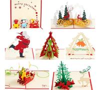 JOYIN 7 Pcs 3D Pop Up Christmas Cards with Envelopes, 6”×6” Assorted Cards with 7 Festive Designs, Easy To Write Holiday Thank You Cards, Xmas New Year Family Classroom Office Gift Supplies