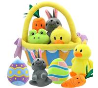 JOYIN 7 Pcs Easter Basket Plush Original Style Plushies Playset Basket Stuffers Toys for Easter Party Favors for Baby, Toddler & Kids of 3+