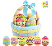 JOYIN 7 Pcs Easter Eggs Basket Baby plushies playset Basket Stuffers Toys for Easter Party Favors, Plush Easter Basket for Baby, Toddler & Kids of 3+