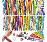 JOYIN 72 Halloween Slap Bracelets Craft Bulk with Spider, Pumpkins, Animal Print for Homeschooling Kids Trick or Treat Party Favors, Classroom Prizes, Exchanging Gifts, Non-candy Gift
