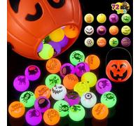 JOYIN 72 PCS Halloween Bouncing Balls with Pumpkin Bucket, 12 Designs for Halloween Party Favor Goodie Bag Stuffers, Glow in The Dark Bouncy Balls Bulk, School Classroom Prizes