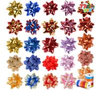 JOYIN 75PCS Christmas Bows Assortment with 2 Rolls of Ribbons 3 inch Multi-Colored Self Adhesive Gift Bows and Curling Ribbons for Gift Wrapping Bir