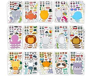 JOYIN 90 PCS 9.8”x6.7 Make-a-face Sticker Sheets Make Your Own Animal Mix and Match Sticker Sheets with Safaris, Sea and Fantasy Animals Kids Party Favor Supplies Craft