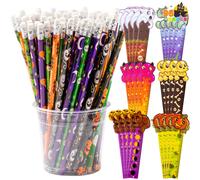 JOYIN 96 Pcs Halloween Pencils and Rulers Stationery Set Included 48Pcs Assorted Pencils with 12 Designs 48Pcs Halloween Bookmarks Bulk with 6 Patter