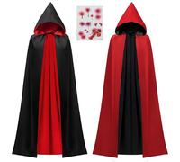 JOYIN Adult Unisex Vampire Costume Accessories Halloween Vampire Cape for Transylvania Dracula Theme Party with Reversible Hooded Cape Cloak and Tattoo Scar (47"/120cm)