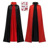 JOYIN Adult Unisex Vampire Costume Set with Reversible Cloak Cape and Tattoo Scar for Halloween Outfit Party, Dracula Theme Party, Cosplay Dress Up