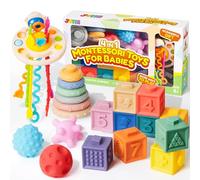 JOYIN Baby Sensory Toy 10-36 Months, Montessori Teething Toys, Stacking Blocks, Stacking Circles Teether, 3D Stress Balls & Pull String, Learning Gifts for Baby Girls Boys