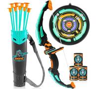 JOYIN Bow and Arrow Archery Toy Set with Flashing LED Lights for Kids, Light Up Archery Play Set with Luminous Bow, 9 Suction Cups Arrows, Targets, and Quiver (Black Green)