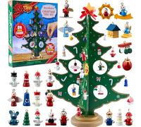 JOYIN Christmas 24 Days Countdown Advent Calendar with a Tabletop Wooden Christmas Tree and 28 Ornaments Snowman Santa Decorations for Boys, Girls and Kids Party Favors Gift