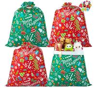 JOYIN Christmas 4 Pcs Jumbo Gift Bags, Extra Large Heavy Duty 44” x 36” Drawstring Xmas Present Bag with Tags for Big Gifts, Christmas Season, Gift Giving, Holiday Presents or Decorations