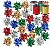 JOYIN Christmas Ribbon Set - 4 Rolls of Curling Ribbon With 30 Pcs Bows for Hair, Gift Wrapping, DIY Crafts