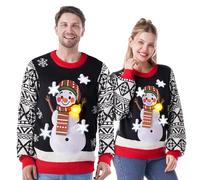 JOYIN Christmas Women Snowman Black Ugly Sweater, Light Bulb LED Light Up Christmas Sweater, Ugly Xmas Sweater and Knit Sweater for Women-XL