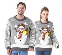 JOYIN Christmas Women Snowman Gray Ugly Jumper and Light Bulb Novelty LED Light Up Long Sleeve Xmas Knitted Pattern Pullover Jumper-XL