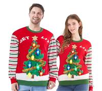 JOYIN Christmas Womens Red Ugly Jumper and Light Bulb Novelty LED Light Up Long Sleeve Xmas 3D Christmas Tree Pattern Striped Pullover Jumper (S)