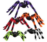 JOYIN Colorful Halloween Spiders Set (5 Pcs), Giant Striped Hairy Spider Props, Scary Spiders with Different Sizes for Halloween Indoor Outdoor Decorations Party Supplies (35", 25", 25", 17", 17")