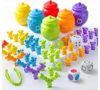 JOYIN Counting Sorting Bears Toy Set with Matching Sorting Cups Toddler Game for Pre-School Learning Color Recognition STEM Educational Toy-72 Bears, Fine Motor Tool, Dice and Activity Book