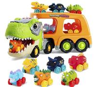 JOYIN Dinosaur Transport Truck for Kids, 6-Piece Dinosaur Carrier Car Playset with Music & Lights, Toys for Boys & Girls Aged 2-6