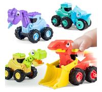 JOYIN Dinosaurs Digger Toys for 1 2 3 Year Old Boys, 4Pack Toy Cars Trucks | Transforming Robot Toddler Baby Cars Toys, Press and Go Cars, Dino Construction Truck, Gifts for 1+ Year Old Boy