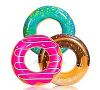 JOYIN Donut Pool Float with Glitters 32.5” (3 Pack), Funny Pool Tube Toys for Swimming Pool Party and Donut Party Decorations