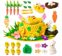 JOYIN Easter Bonnet Kit Easter Bonnet Hat Craft Set with Chicks, Bunny, Carrots, Eggs, Nests, Felt Decors, Grass, Flower, Ribbon for Easter Hat Decoration, Kids Easter Bonnet DIY Activity (Yellow Hat)