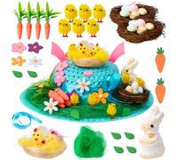 JOYIN Easter Bonnet Kit Easter Bonnet Hat Craft Set with Chicks, Bunny, Carrots, Eggs, Nests, Felt Decors, Grass, Flower, Ribbon for Easter Hat Decoration, Kids Easter Bonnet DIY Activity (Blue Hat)