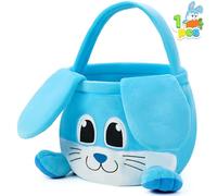 JOYIN Easter Bunny Baske with Foldable Ears, Empty Soft Basket with Handle, Easter Gifts for Babies, Kids Egg Hunt Game, Candy Bag, Party Favor Storage Container(10"× 8")