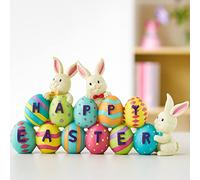 JOYIN Easter Bunny Carrots Resin Centerpiece Decor with The Word Spring Easter Resin Decoration Spring Tabletop Bunny & Egg Easter Figuring for Easter Home and Office Easter Tabletop Decoration