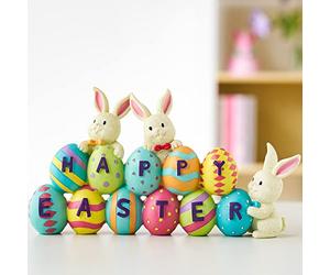 JOYIN Easter Bunny Carrots Resin Centerpiece Decor with The Word Spring Tabletop Bunny & Egg Easter Figuring for Home and Office Decoration