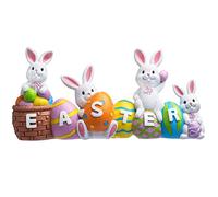 JOYIN Easter Bunny Eggs with The Word Easter Resin Centerpiece Decor Easter Resin Decoration 4 Rabbits Bunny & Egg Tabletop Easter Figuring for Easter Home and Office Easter Tabletop Decoration