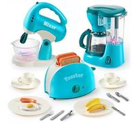 JOYIN Educational Kitchen Toy Set for Kids, Role Play Kitchen Appliances with Coffee Machine, Toaster & Mixer, Realistic Lights & Sound, Toy Kitchen Accessories Birthday Gift for Kids Ages 3+, Blue