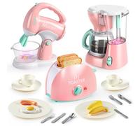JOYIN Educational Kitchen Toy Set for Kids, Role Play Kitchen Appliances with Coffee Machine, Toaster & Mixer, Realistic Lights & Sound, Toy Kitchen Accessories Birthday Gift for Kids Ages 3+, Pink