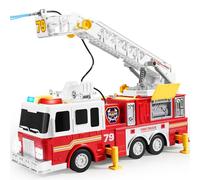 JOYIN Extra Large 33-inch Ladder Fire Truck Toys for Boys Aged 3 4 5 6 7 8 Years Old, Fire Engine Toys, Electric Buttons, Lights, Sirens, Rotatable Hose Reel & Removable Water Pump, Birthday Gift
