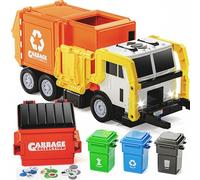 JOYIN Garbage Truck Toy, Bin Lorry, Boys Age 3+, Rubbish Truck with Lights & Sounds, Trash Bins & Cards