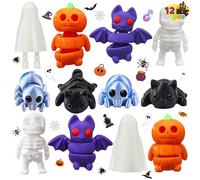 JOYIN Halloween 3D Printing Toys 12pcs 3d Printed Figurine with Bat Black Cat Spider Pumpkin Man Skeleton Little Devil 3d Printed Animals for Halloween Decoration