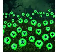JOYIN Halloween Decorations Outdoor Solar Scary Eyeball Lights, 2 Pcs 12 LEDs Green Pathway Yard Stakes, Waterproof Firefly Lights for Halloween Graveyard Yard Garden Patio Walkway Party