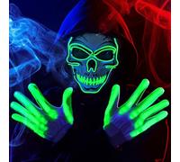 JOYIN Halloween LED Skull Mask with Light Up Gloves, Blue Scary Glow Up Skull and Glow in The Dark Skeleton Mask for Adult Men Women Halloween Cosplay Costumes Accessories, Party Dress Up Prop