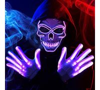 JOYIN Halloween LED Skull Mask with Light Up Gloves, Blue Scary Glow Up Skull and Glow in The Dark Skeleton Mask for Adult Men Women Halloween Cosplay Costumes Accessories, Party Dress Up Prop