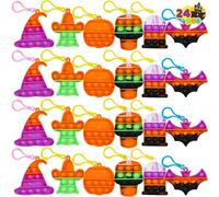 JOYIN Halloween Pop Fidget Toys 24 Pcs Halloween Party Favors Ghost Skeleton Bat Pumpkin Witch Hat Fidget Keychain Fidget Toys Bulk for Kids Classroom