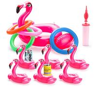 JOYIN Inflatable Flamingo Ring toss Games with Hand Pump,6 Pcs Inflatable Drink Holders, Summer Pool Game Toys Drink Float for Pool Party Luau Party Decor Carnival Hawaiian Party Supplies
