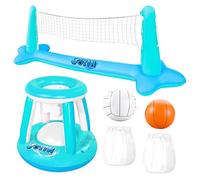 JOYIN Inflatable Pool Float Set Volleyball Net & Basketball Hoops, Floating Swimming Game Toy for Kids/Adults, Summer Floaties, Volleyball Court(105"x28"x35")|Basketball hoop(27"x23"x27"),Blue