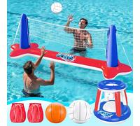 JOYIN Inflatable Pool Float Set Volleyball Net & Basketball Hoops, Floating Swimming Game Toy for Kids/Adults, Summer Floaties, Volleyball Court (105"x28"x35")|Basketball hoop(27"x23"x27"),red
