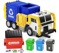 JOYIN Jumbo Take Apart Friction Powered Side-Dump Recycling Garbage Truck Toy with Light and Sounds, 3 Trash Cans, Garbage Truck Toys for 3 4 5 6 7 8+Years Old,Birthday Gifts for Boy(Blue)