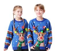 JOYIN Kids Christmas Jumpers LED Light Up Reindeer Ugly Xmas Jumper Xmas Sweater Built-in Light Bulbs for Girls Boys (Blue S)