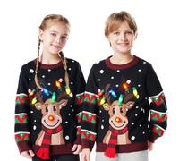 JOYIN Kid's Christmas Ugly Sweater LED Light Up Reindeer Xmas Sweater Built-in Light Bulbs for Boys Girls (Black, Large)