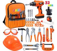 JOYIN Kids Tool Set 32 Pcs Kid Role Play Construction Toys with Backpack,Electric Drill,Helmet,Accessories for Cosntruction Pretend and Play,Kid Toys,Christmas Birthday Gifts for Boys Age 3 4 5 6 7