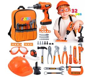 JOYIN Kids Tool Set with Toy Drill and Backpack 32 Pcs, Kids Toys Tool Set Construction Toys Christmas Birthday Gifts Toys for 3 4 5 Year Old Boys